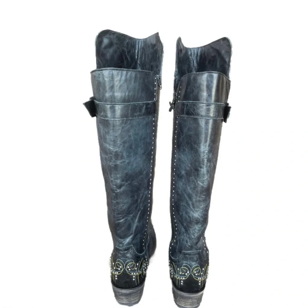 LANE Knee High Black Embroidered
Studded Boots - Picture 3 of 11